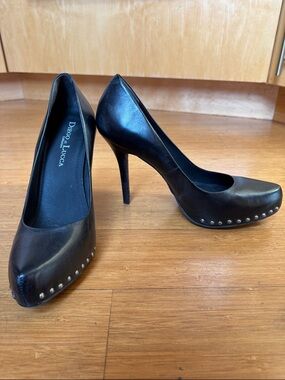Diego Lucca Black Leather Studded Stiletto Platform Pumps 10